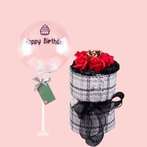 Chanelle Bouquet (Soap Flower) + 10″ feather Bubble Balloon
